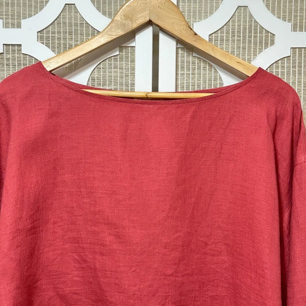 Eileen Fisher Organic Linen Tunic Womens Large Boat Neck Lightweight Lagenlook - Picture 3 of 8